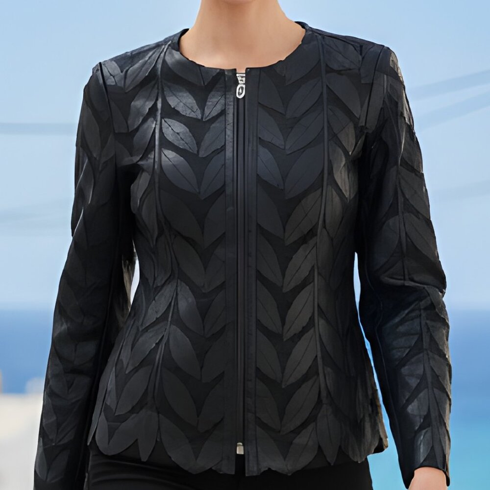 Women's Tops Blouses Shirt Sheer Jacket Leather Outfit Handmade Leaf